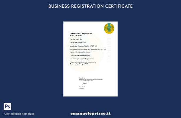 certificato di registrazione del Kazakistan in stile verificato Modello Word e P